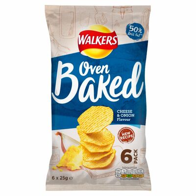 WALKERS BAKED CRISPS CHEESE & ONION 6 PACK 150G