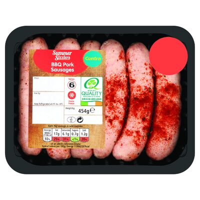 CENTRA FRESH IRISH BBQ PORK SAUSAGES 6 PACK 454G