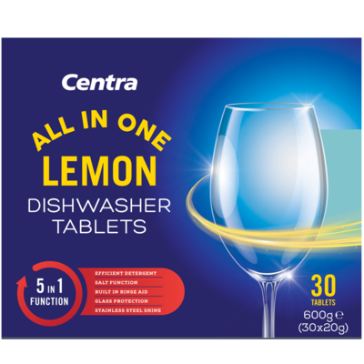 CENTRA DISHWASHER TABLETS 5IN1 LEMON 30PCE 600G