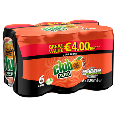 CLUB ZERO ORANGE CAN PACK 6 X 330ML