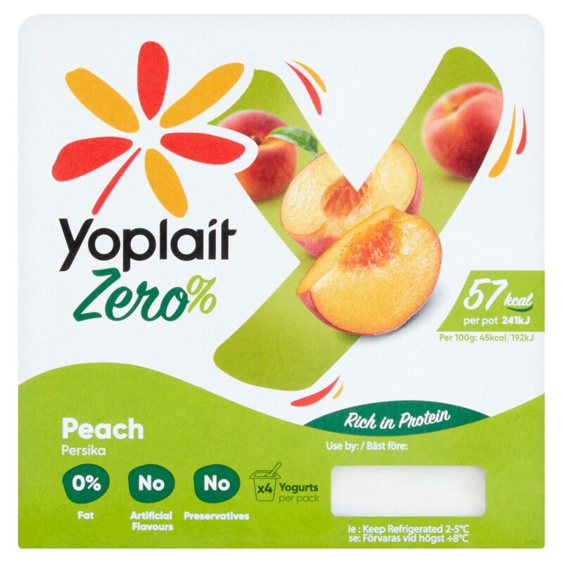 Yoplait Zero% Peach Yogurt 4 x 125g (500g)