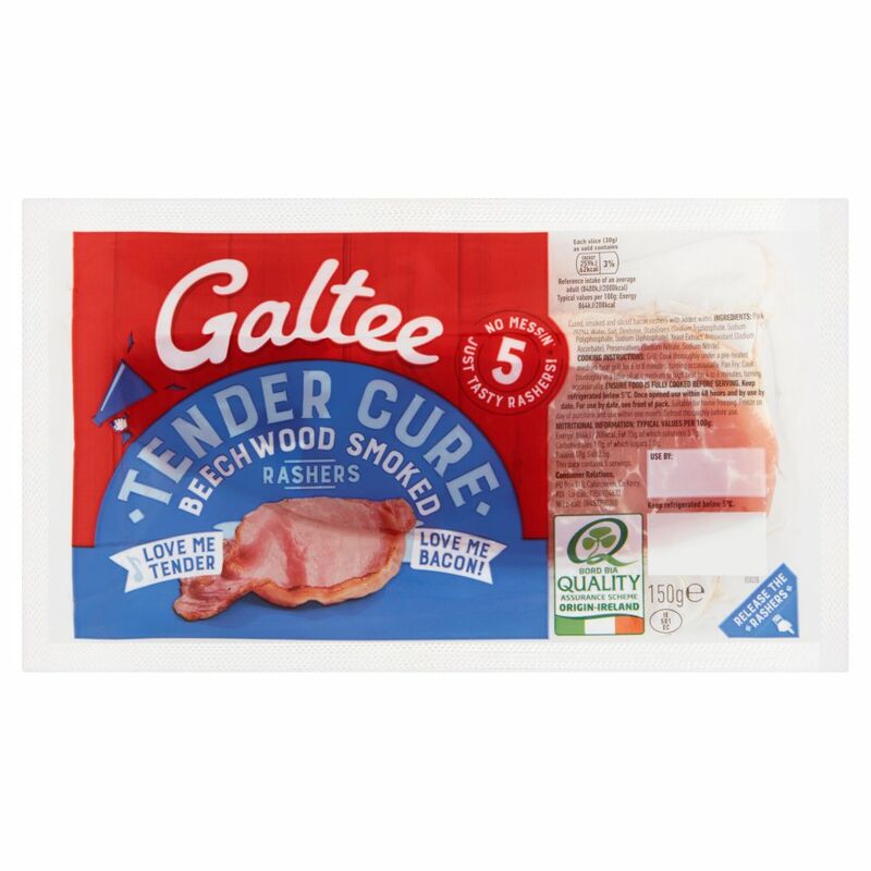 Galtee 5 Tender Cure Beechwood Smoked Rashers 150g Galtee 5 Tender Cure Beechwood Smoked Rashers 150g