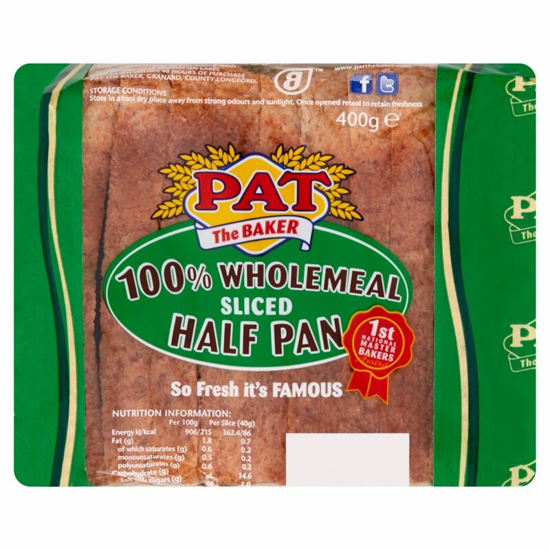 Pat the Baker 100% Wholemeal Sliced Half Pan 400g Pat the Baker 100% Wholemeal Sliced Half Pan 400g