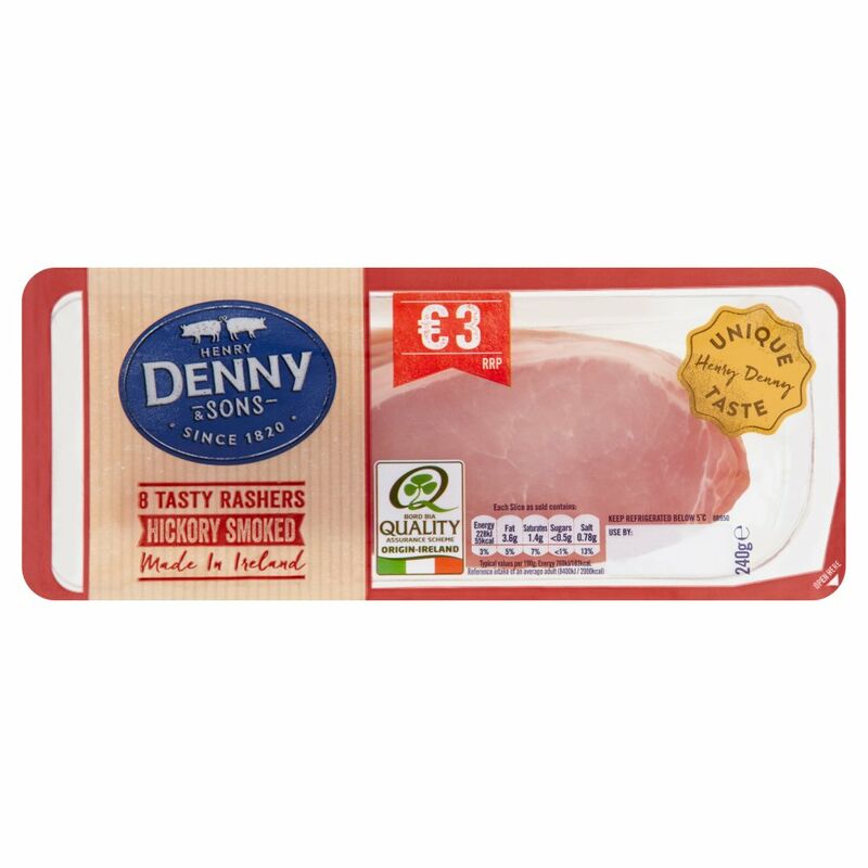 Henry Denny & Sons 8 Tasty Rashers Hickory Smoked 240g Henry Denny & Sons 8 Tasty Rashers Hickory Smoked 240g