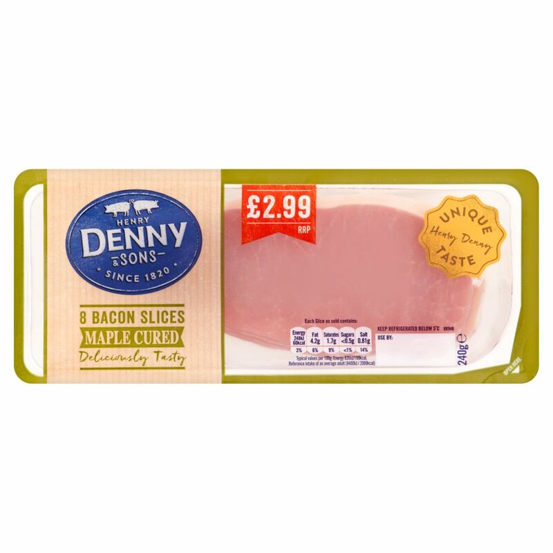 Henry Denny & Sons 8 Bacon Slices Maple Cured 240g Henry Denny & Sons 8 Bacon Slices Maple Cured 240g