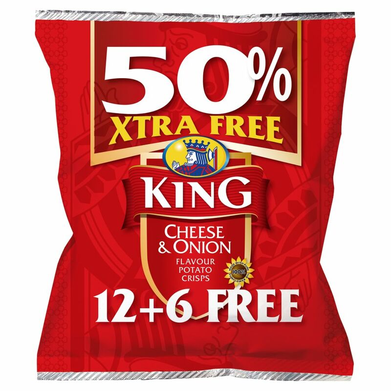 King Cheese & Onion Flavour Potato Crisps 18 x 25g King Cheese & Onion Flavour Potato Crisps 18 x 25g