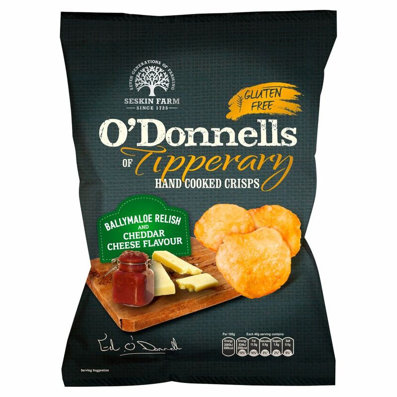 O'Donnells of Tipperary Hand Cooked Crisps Ballymaloe Relish and Cheddar Cheese Flavour 125g