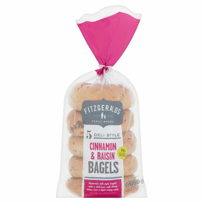 Fitzgeralds Family Bakery 5 Deli Style Cinnamon & Raisin Bagels 425g Fitzgeralds Family Bakery 5 Deli Style Cinnamon & Raisin Bagels 425g