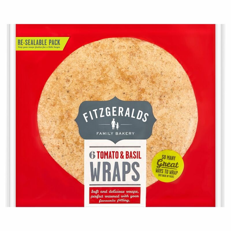 Fitzgeralds Family Bakery 6 Tomato & Basil Wraps 370g Fitzgeralds Family Bakery 6 Tomato & Basil Wraps 370g