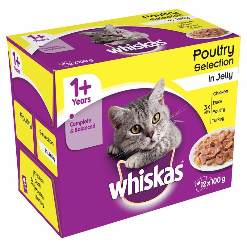 WHISKAS 1+ Cat Pouches Poultry Selection in Jelly 12 x 100g Pack