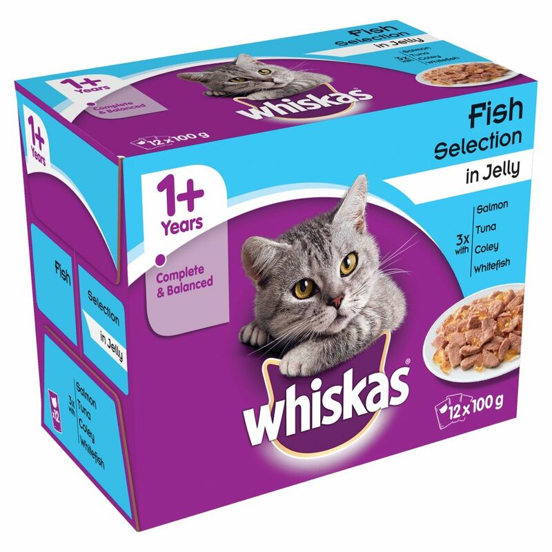WHISKAS 1+ Years Cat Pouches Fish Selection in Jelly 12 x 100g