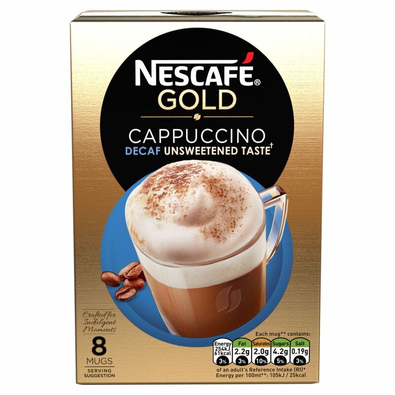NESCAFÉ GOLD Cappuccino Decaf Unsweetened Taste Coffee, 8 Sachets x 14.2g