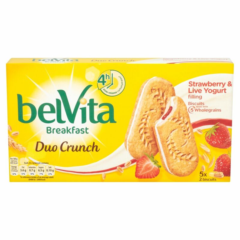 Belvita Breakfast Biscuits Duo Crunch Strawberry and Live Yogurt 5 Packs 253g Belvita Breakfast Biscuits Duo Crunch Strawberry and Live Yogurt 5 Packs 253g