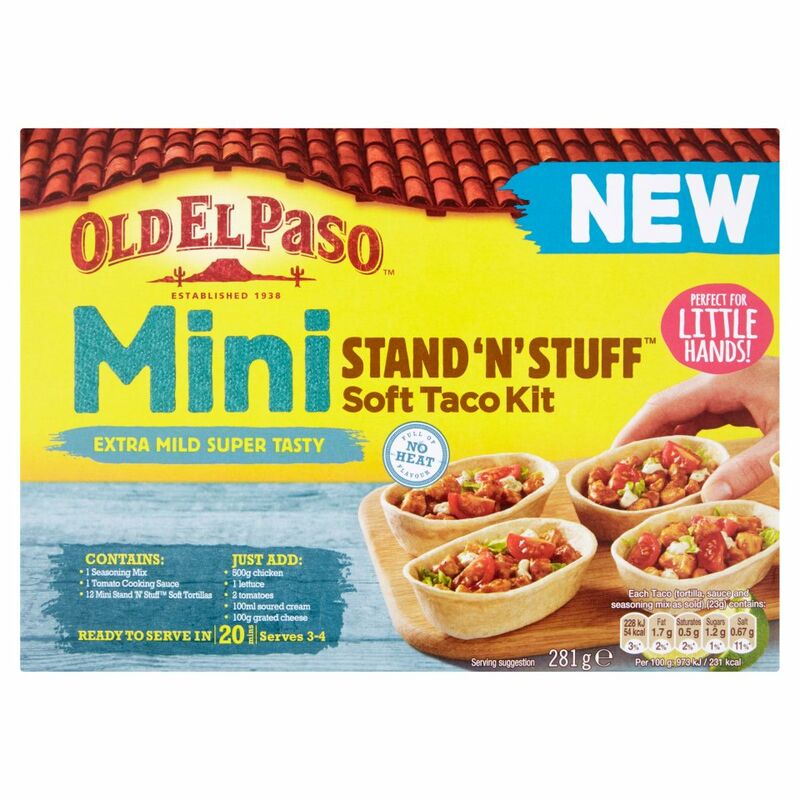 Old El Paso Mini Stand 'N' Stuff Soft Taco Kit Extra Mild Super Tasty 281g