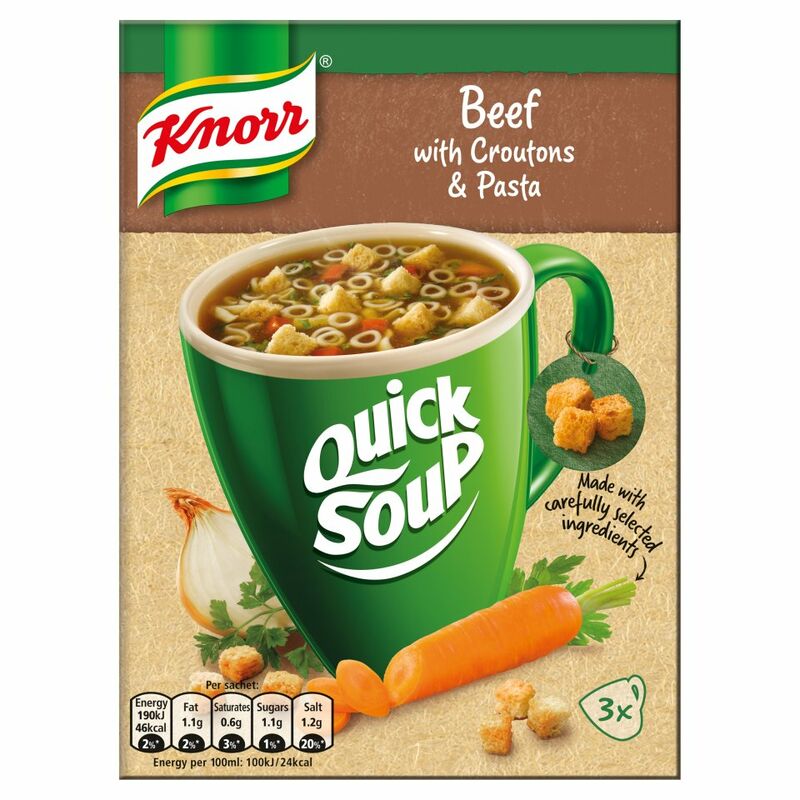 Knorr Quick Soup Beef with Croutons & Pasta 3's 42g Knorr Quick Soup Beef with Croutons & Pasta 3's 42g