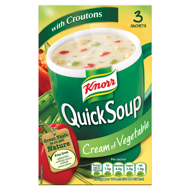 Knorr Quick Soup Cream of Vegetable with Croutons 3 Sachets 58g Knorr Quick Soup Cream of Vegetable with Croutons 3 Sachets 58g