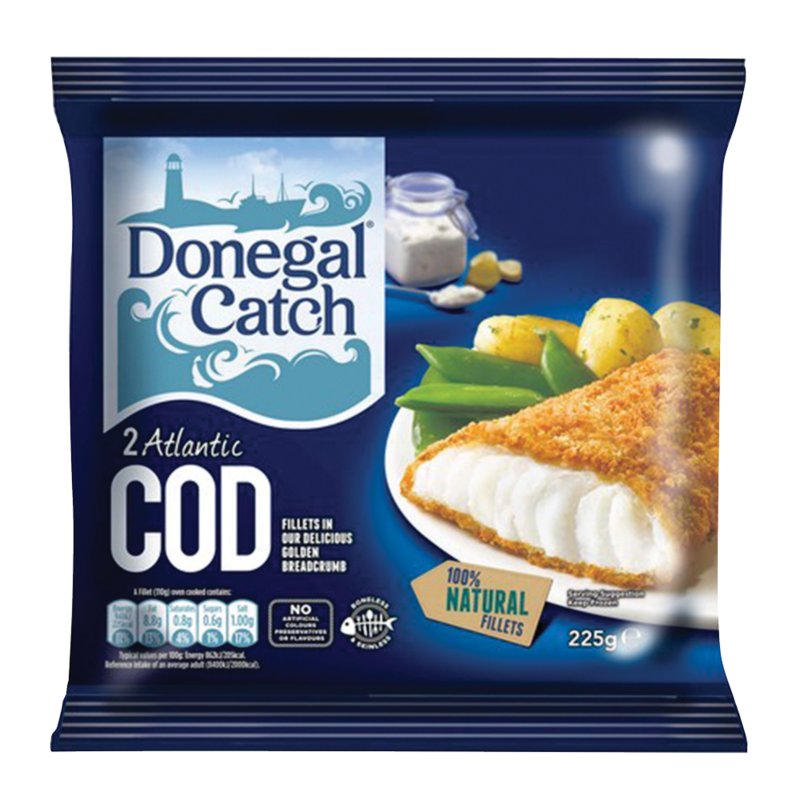 Donegal Catch 2 Atlantic Cod Fillets in Our Delicious Golden Breadcrumb 225g