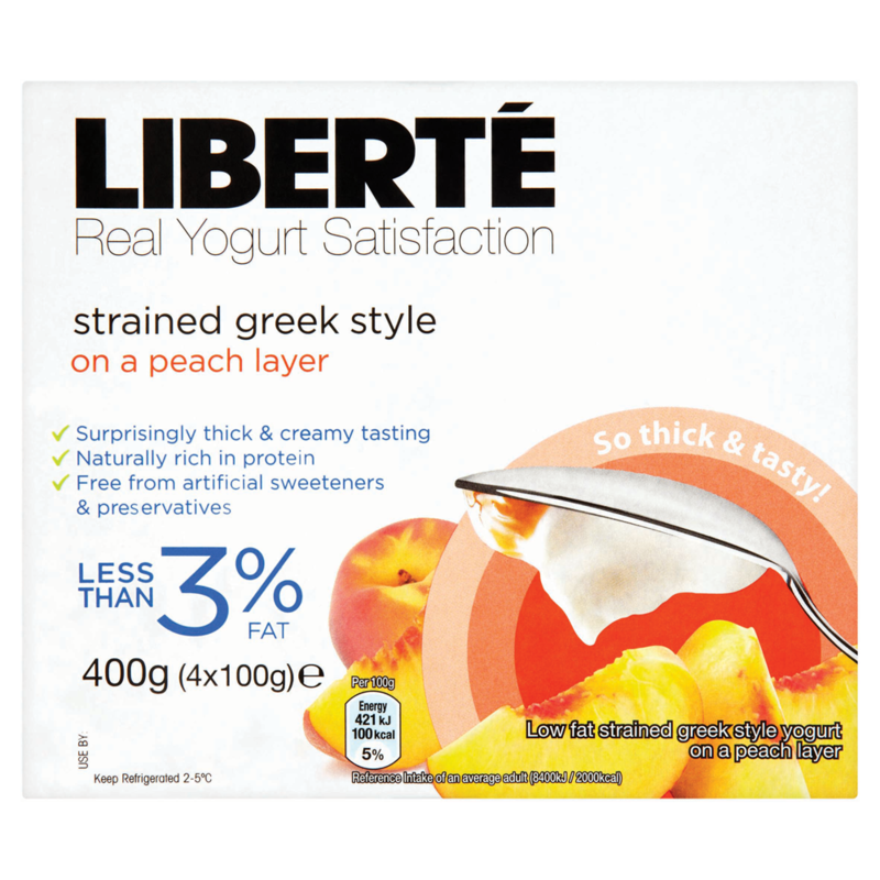 Libert Real Yogurt Satisfaction Strained Greek Style on a Peach Layer 4 x 100g 400g