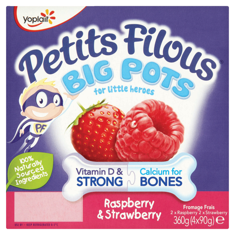 Yoplait Petits Filous Big Pots Raspberry Strawberry 4 x 90g 360g