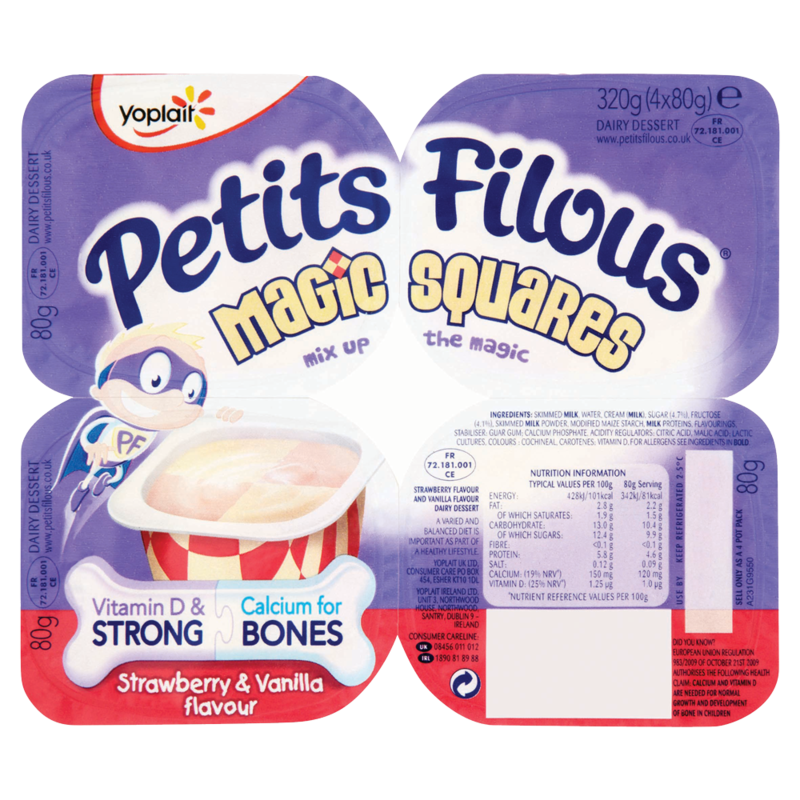 Yoplait Petits Filous Magic Squares Strawberry Vanilla Flavour 4 x 80g 320g