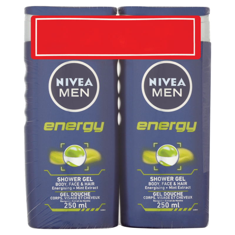 NIVEA MEN Energy Shower Gel Twin Pack 250ml